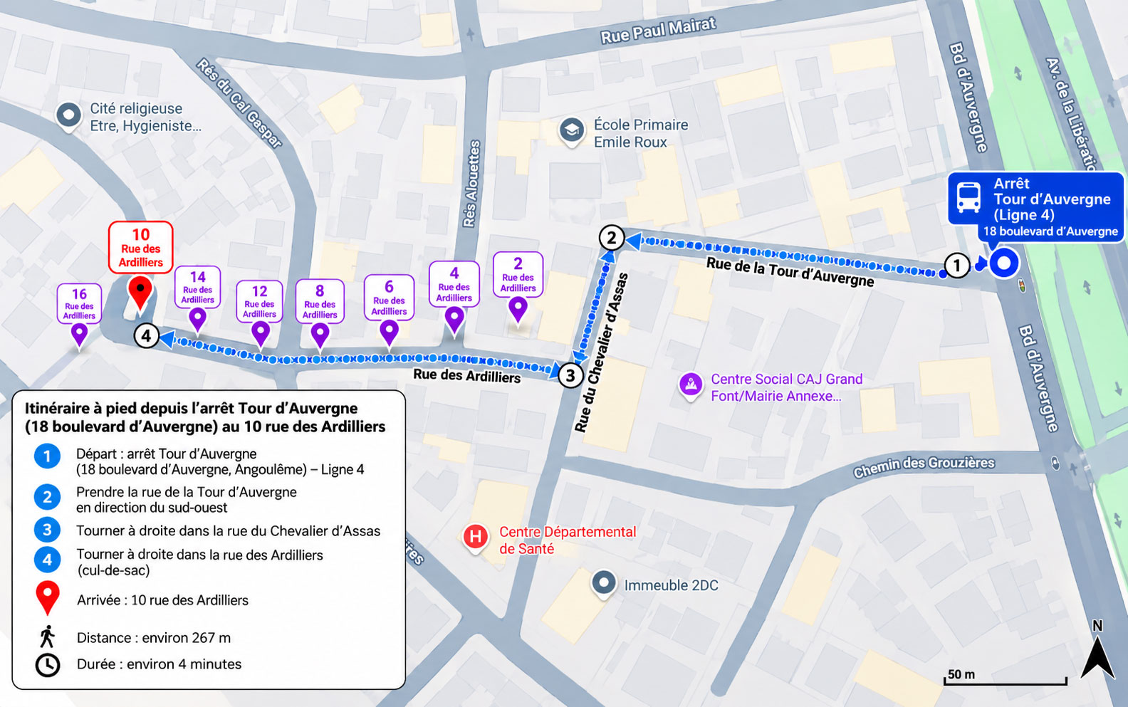 Plan d'accès au Centre Social CAJ Grand Font